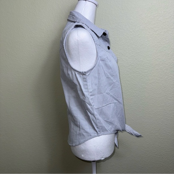 Lone Star Designed by NY Denim Sleeveless Tie Bottom M NWT Snaps Stripes Cotton - Picture 3 of 7